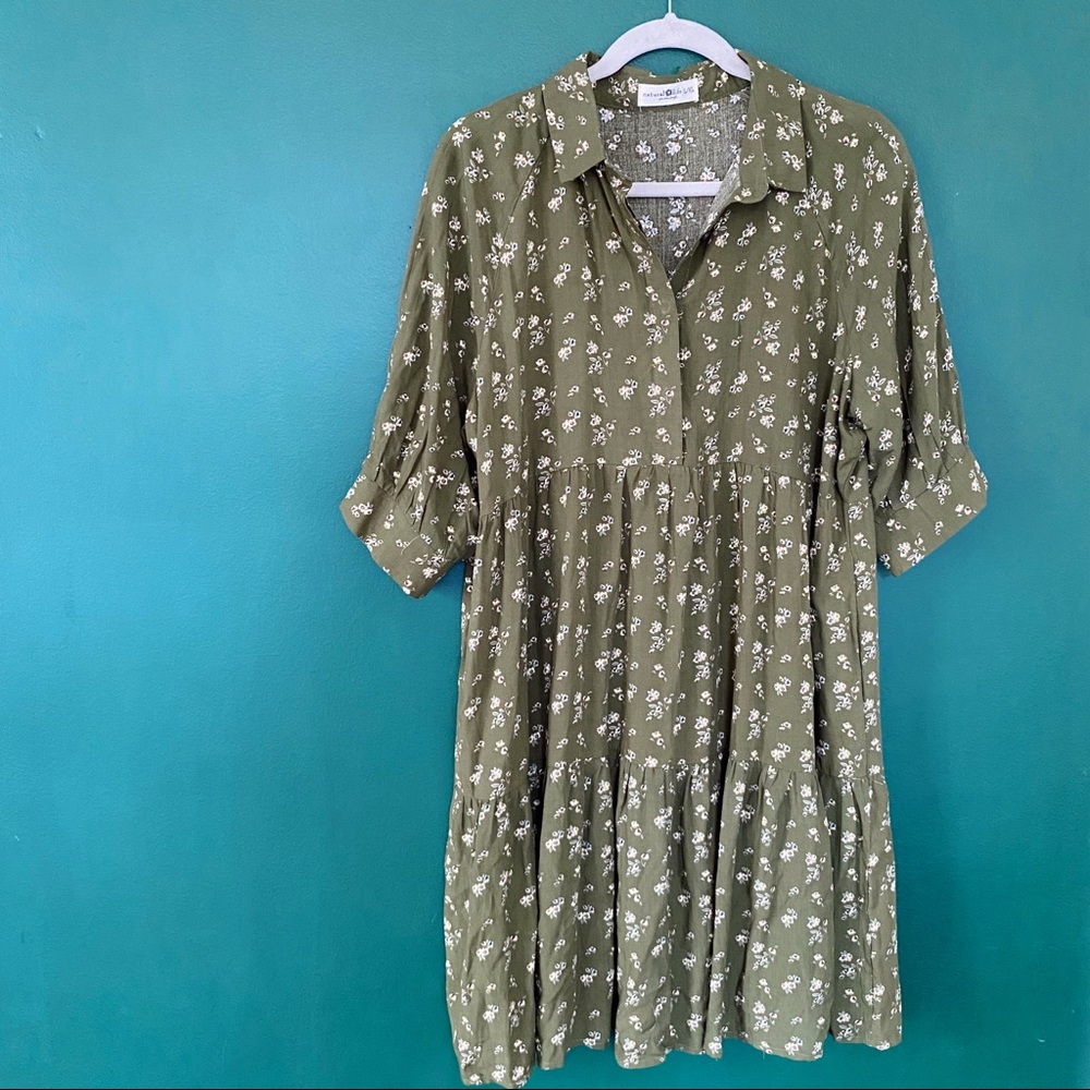 Natural Life Green Floral Long Sleeve Dress